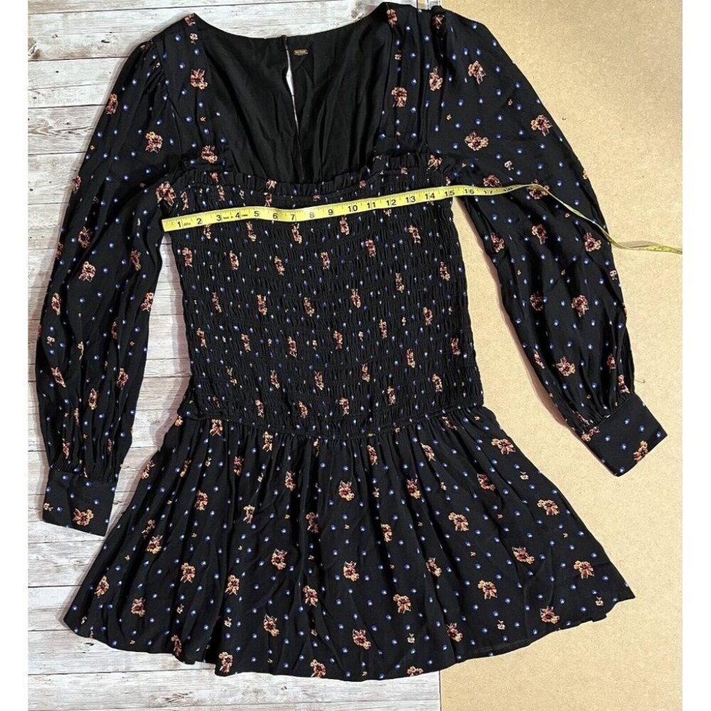 Free People Mini Dress Medium Black Blue Long Sleeves - Picture 9 of 13